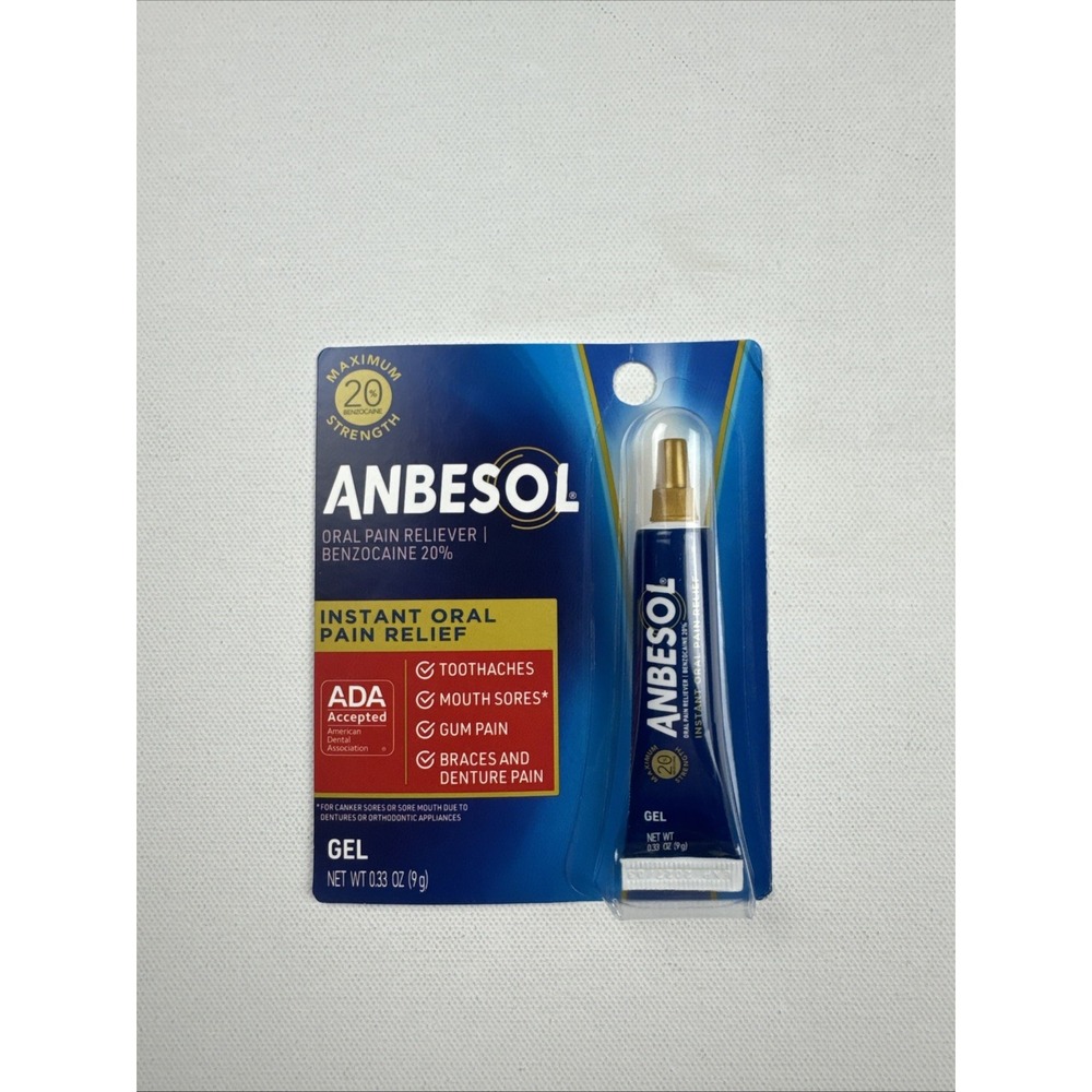 Anbesol Oral Pain Reliever Gel Maximum Strength 20% Benzocaine 0.33oz New
